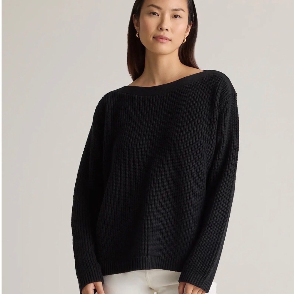 Quince 100% Organic Cotton Fisherman Boatneck Sweater – Black S